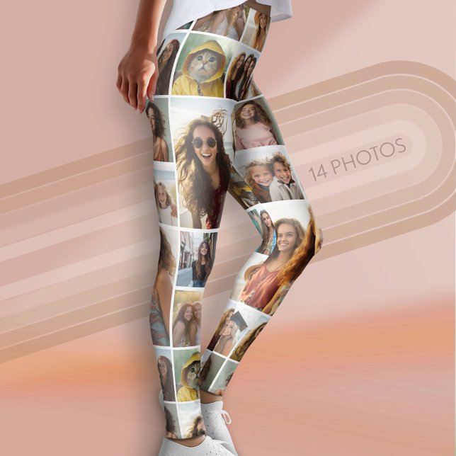 Create a Custom Photo Collage - 14 Photos - White Leggings (Custom Photo Leggings - 14 Photo Collage)