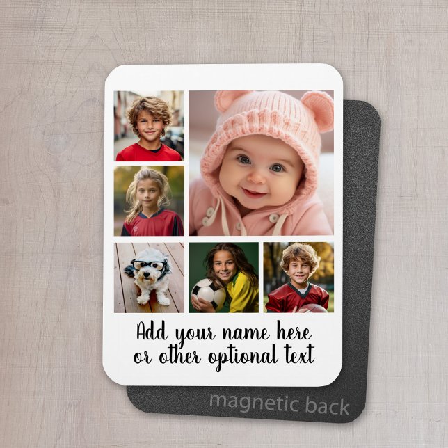 Create a Custom Photo Collage with 6 Photos Magnet (Personalized magnet with photo collage and text)