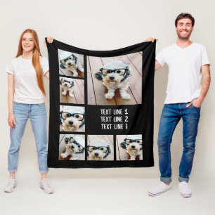 Create a Custom Photo Collage with 7 Photos - Text Fleece Blanket