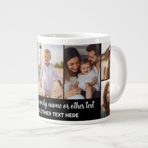 Create a Custom Photo Collage with 7 Photos - Text Large Coffee Mug