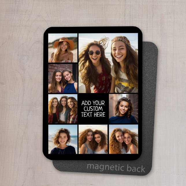 Create a Custom Photo Collage with 8 Photos Magnet (Personalized refrigerator magnet with photo collage and custom text - add 8 photos to this design)