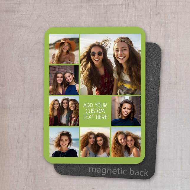 Create a Custom Photo Collage with 8 Photos Magnet (Personalized refrigerator magnet with photo collage and custom text - add 8 photos to this design)