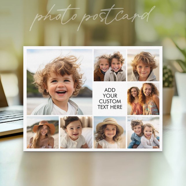Create a Custom Photo Collage with 8 Photos Postcard (Photo Postcard that You Can Customize with your favorite photos - Modern, minimal design)