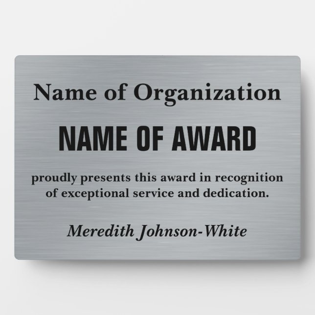 Create a Custom Volunteer Service Award (Silver) Plaque (Front)