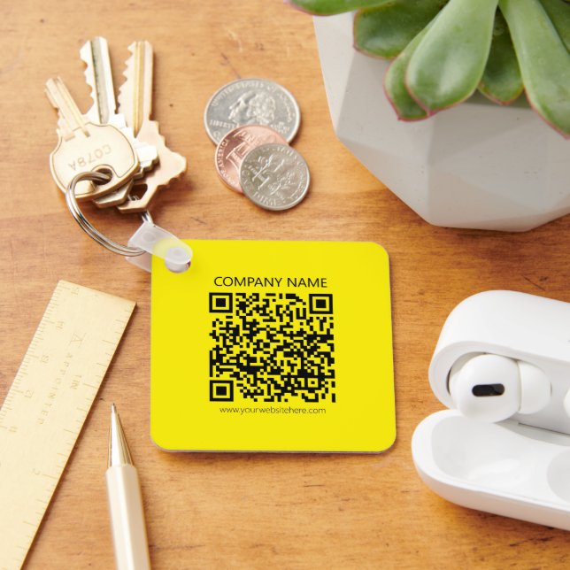 Create a QR Code | Easily Seen Bright Yellow Black Keychain (Desk)