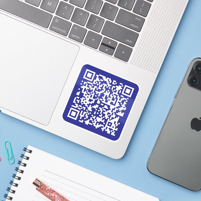 Create a Scannable QR code | Editable Dark Blue (Laptop w/ iPhone)