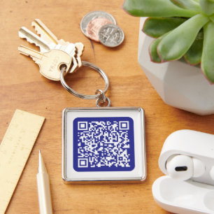 Create a Scannable QR code   Editable Dark Blue Keychain