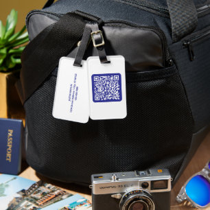 Create a Scannable QR code   Editable Dark Blue Luggage Tag