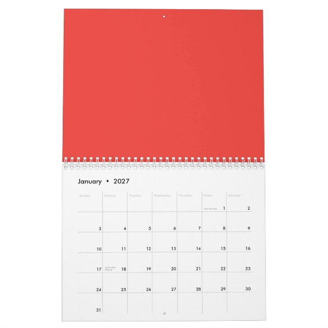 Create a Striking Red Background with White Border Calendar (Jan 2027)