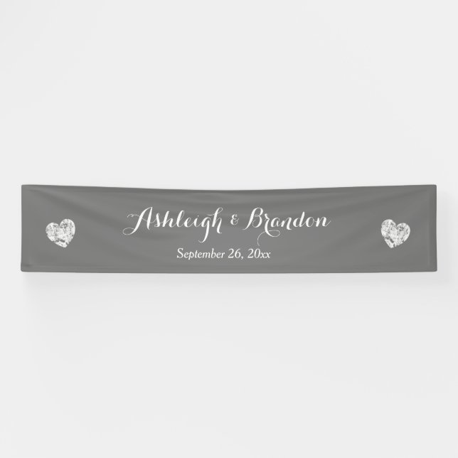 Create A Wedding Banner A6 Grey and Grunge Hearts (Horizontal)