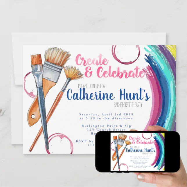 Create and Celebrate Paint and Sip Party Invite Zazzle