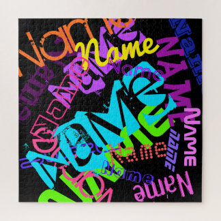 Create Any Name Customizable Bright Colours & Blac Jigsaw Puzzle