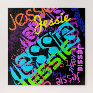 Create Any Name Customizable Bright Colours & Blac Jigsaw Puzzle