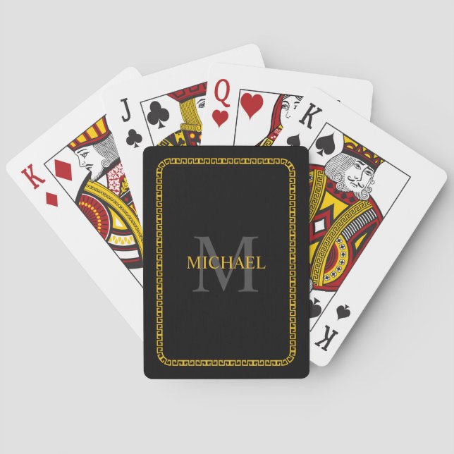 Create Black Gold Wedding Monogram Name Playing Cards (Back)