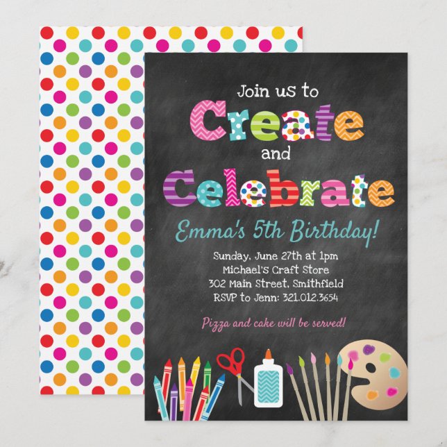 Create & Celebrate Arts Crafts Party Invitation (Front/Back)