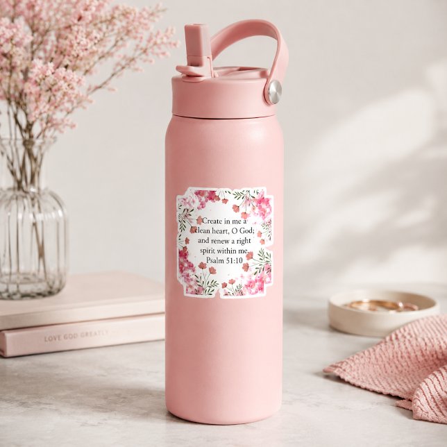 Create Clean Heart Psalm Pink Floral Bible Verse (Creator Uploaded)