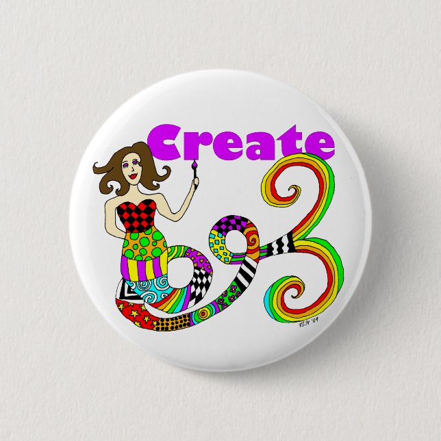 Create Colourful Mermaid Muse Round 2 Inch Round Button (Front)