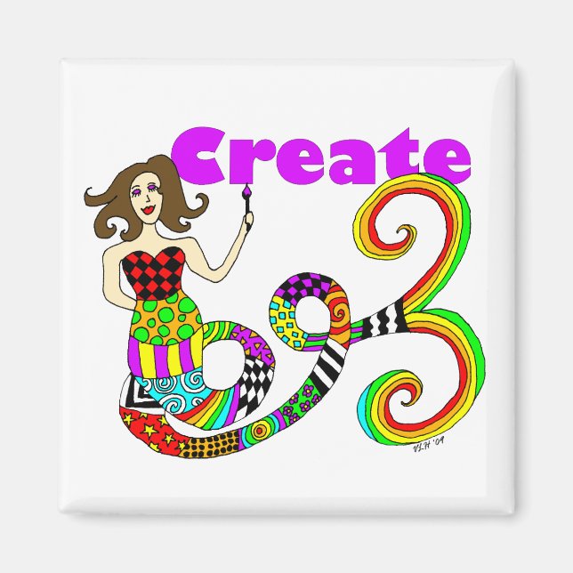 Create Colourful Mermaid Muse Square Magnet (Front)