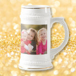 Create Custom Beautiful Beer Lover Stein Photo Mug<br><div class="desc">Create your own custom, personalized, dishwasher and microwave safe, classic beautiful white with metallic gold traditional German beer photo mug stein, featuring elegant faux gold typography script, two photos (one on each side), ornate borders at the rim and base and a detailed handle. To personalize, simply add your favourite family...</div>