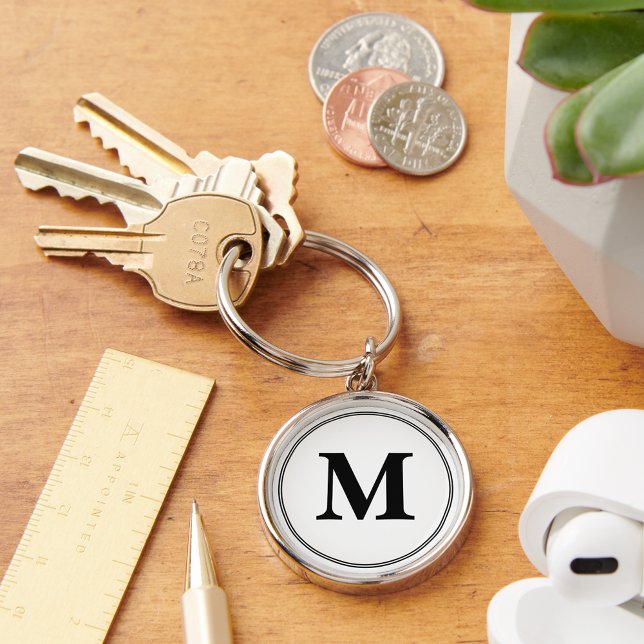 Create Custom Black and White Monogram Keychain (Create Custom Black and White Monogram Keychain)