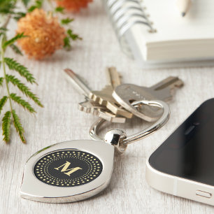 Create Custom Black Gold Monogrammed Swirl Metal Keychain