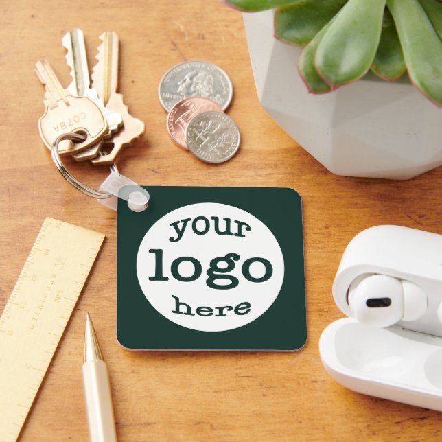 Create Custom Business Company Logo QR Code Green Keychain (Desk)