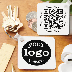Create Custom Business Company Logo QR Code White Keychain