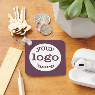 Create Custom Business Logo QR Code Dark Rose Pink Keychain