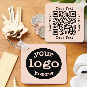 Create Custom Business Logo QR Code Rose Gold Keychain
