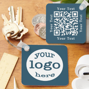 Create Custom Company Logo QR Code Eucalyptus Blue Keychain