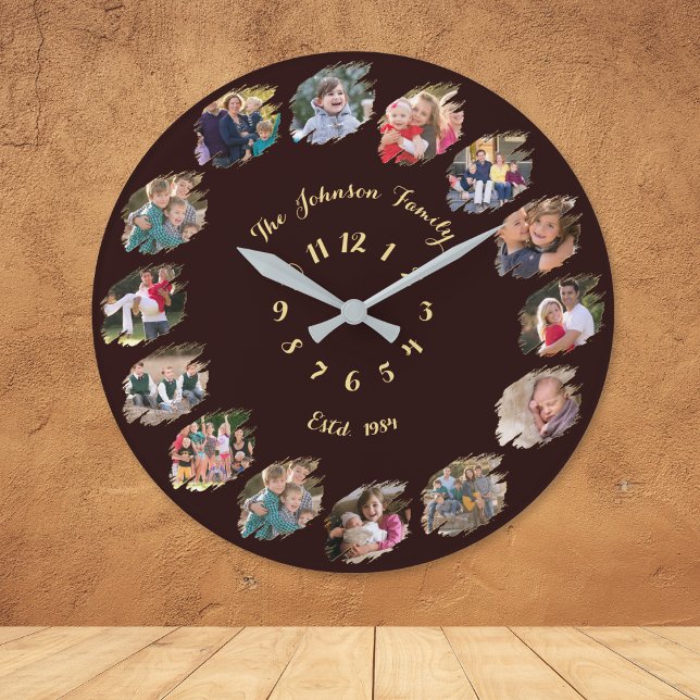 Create Custom Family Photo Collage Personalized Large Clock (Create Custom Family Photo Collage Personalized Large Clock)