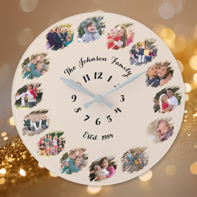 Create Custom Family Photo Collage Rustic Earth Large Clock (Create Custom Family Photo Collage Rustic Earth Large Clock)
