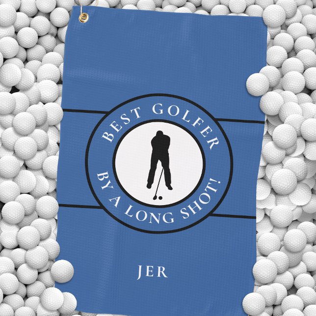 Create Custom Fun Golfer Modern Pro Blue Monogram Golf Towel (Creator Uploaded)