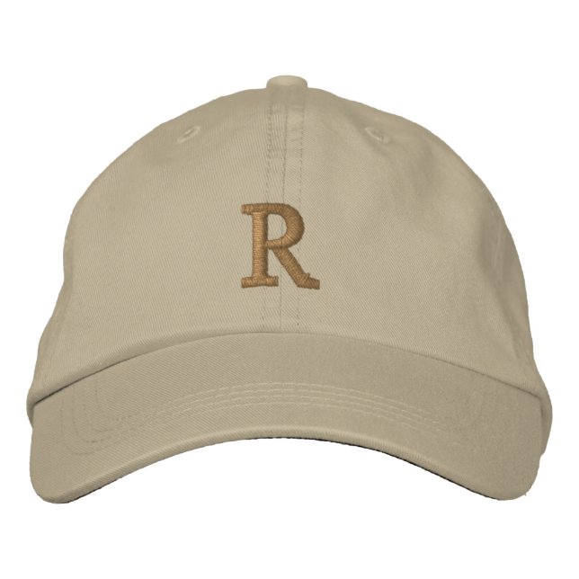 Create Custom Gold Monogram Mens Womens Kids Khaki Embroidered Hat (Front)