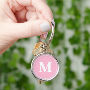 Create Custom Light Pink White Monogram Keychain