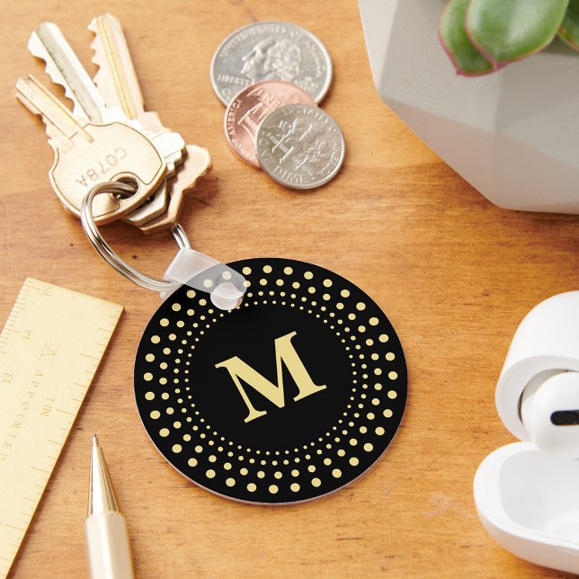 Create Custom Modern Elegant Black Gold Monogram Keychain (Create Custom Modern Elegant Black Gold Monogram Keychain)