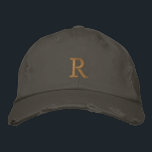 Create Custom Monogram Mens Womens Kids Distressed Embroidered Hat<br><div class="desc">Create your own custom, personalized, golden monogrammed, cool, stylish, embroidered, distressed, lived-in look, enzyme-washed, comfortable, kids boys girls teens mens womens unisex 100% cotton chino twill baseball cap / hat, with your monogram on the front. Simply enter your monogram / initial, to customize. Makes a great gift for your son,...</div>