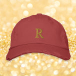 Create Custom Monogram Mens Womens Red Distressed Embroidered Hat<br><div class="desc">Create your own custom, personalized, golden monogrammed, cool, stylish, embroidered, distressed, lived-in look, enzyme-washed, comfortable, kids boys girls teens mens womens unisex 100% cotton chino twill red baseball cap / hat, with your monogram on the front. Simply enter your monogram / initial, to customize. Makes a great gift for your...</div>