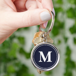 Create Custom Navy Blue White Monogram Keychain