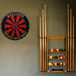 Create Custom Personalized Metal Cage Game Room Dartboard<br><div class="desc">Create your own custom, personalized, fun, cool, stylish, red and black colour, faux gold font / typography / script / text, regulation size (18"diameter, 1"h) aluminum frame metal cage dart board. Comes with 6 brass darts (3 American flag dart flights and 3 UK dart flights). You may mount it anywhere...</div>