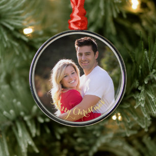 Create Custom Personalized Photo Elegant Gold Text Metal Ornament