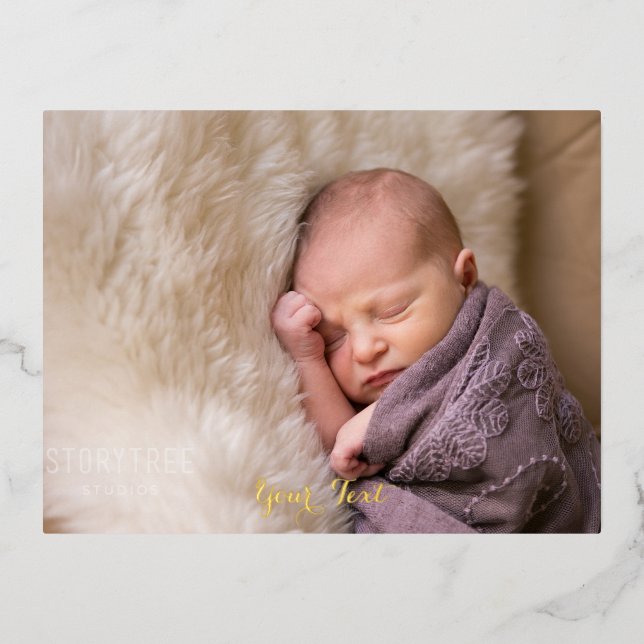 Create Custom Personalized Photo Text Gold Foil In Invitation Postcard (Front)