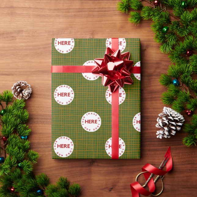 Create Custom Photo | Logo Green Gold Christmas Wrapping Paper (Holiday Gift)