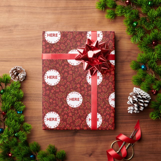 Create Custom Photo | Logo Modern Flower Christmas Wrapping Paper (Holiday Gift)