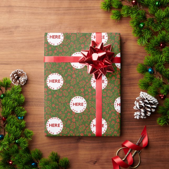 Create Custom Photo | Logo Modern Flower Christmas Wrapping Paper (Holiday Gift)