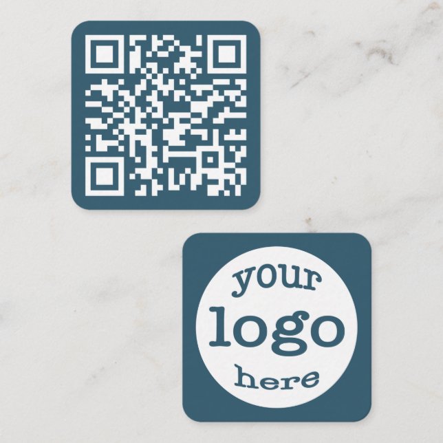 Create Custom QR Code Company Logo Eucalyptus Blue Square Business Card (Front/Back)