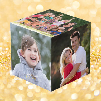 Create Custom Solid Wood Five 4 x 4 Photos Text Cube