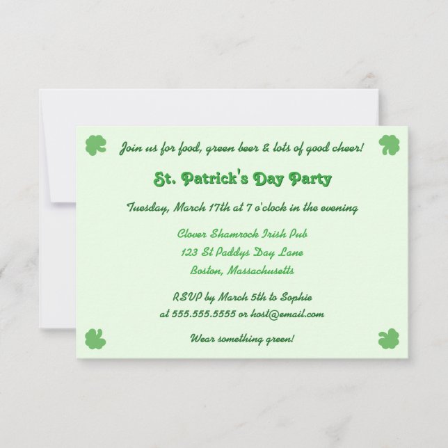 Create Custom St Patricks Day Party Invitation (Front)