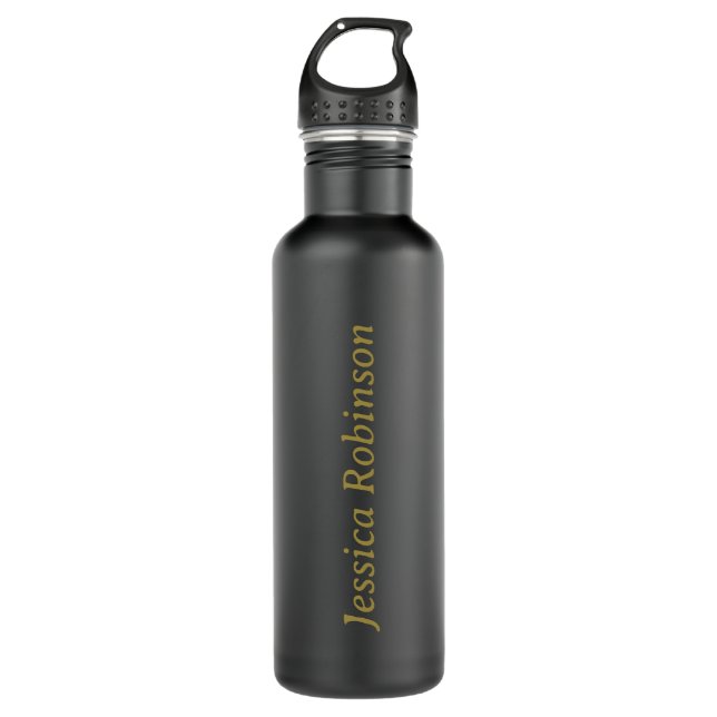 Create Custom Stylish Gold Monogrammed Matte Black 710 Ml Water Bottle (Front)