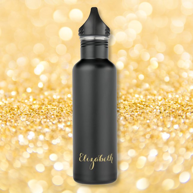 Create Custom Stylish Gold Monogrammed Matte Black 710 Ml Water Bottle (Create Custom Stylish Gold Monogrammed Matte Black Stainless Steel Water Bottle)
